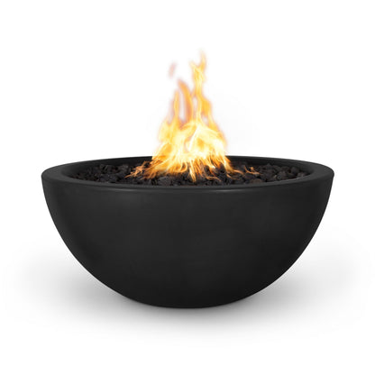 The Outdoor Plus Round Sedona 27" Ebony Wood Grain Natural Gas Fire & Water Bowl with Match Lit with Flame Sense Ignition