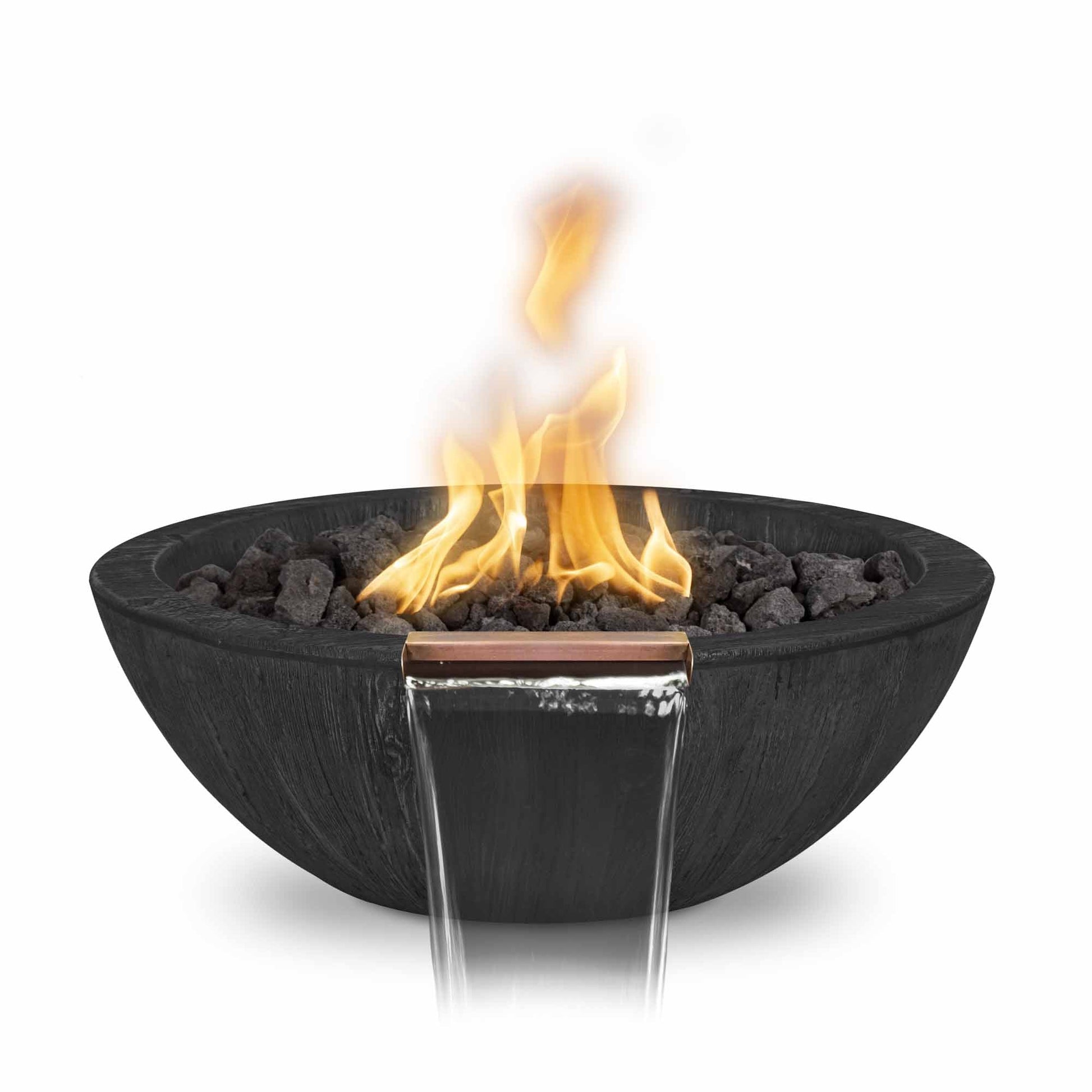 The Outdoor Plus Round Sedona 27" Ebony Wood Grain Natural Gas Fire & Water Bowl with Match Lit with Flame Sense Ignition