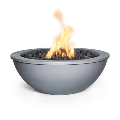 The Outdoor Plus Round Sedona 27" Java Powder Coated Metal Liquid Propane Fire Bowl with Match Lit with Flame Sense Ignition