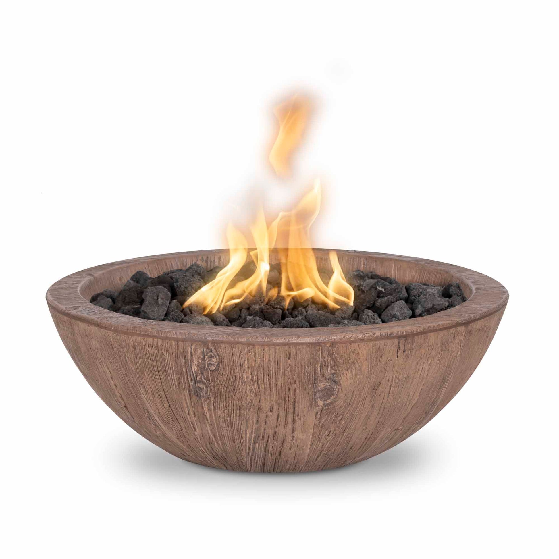 The Outdoor Plus Round Sedona 27" Java Powder Coated Metal Natural Gas Fire Bowl with Match Lit with Flame Sense Ignition