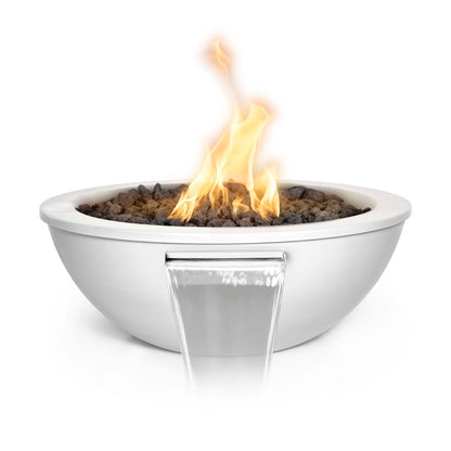 The Outdoor Plus Round Sedona 27" Pewter Powder Coated Metal Liquid Propane Fire & Water Bowl with Match Lit with Flame Sense Ignition