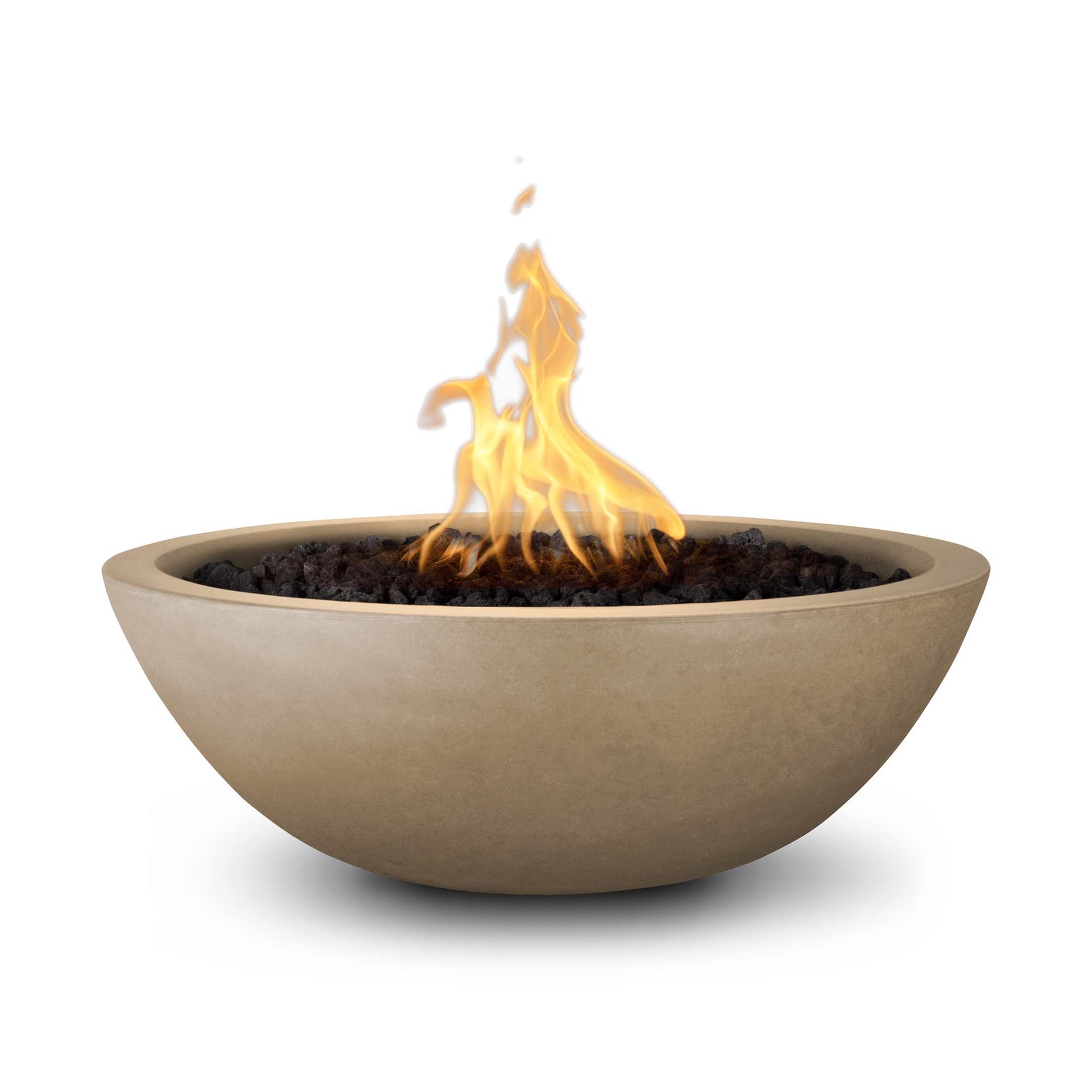The Outdoor Plus Round Sedona 33" Brown GFRC Concrete Natural Gas Fire Bowl with Match Lit with Flame Sense Ignition