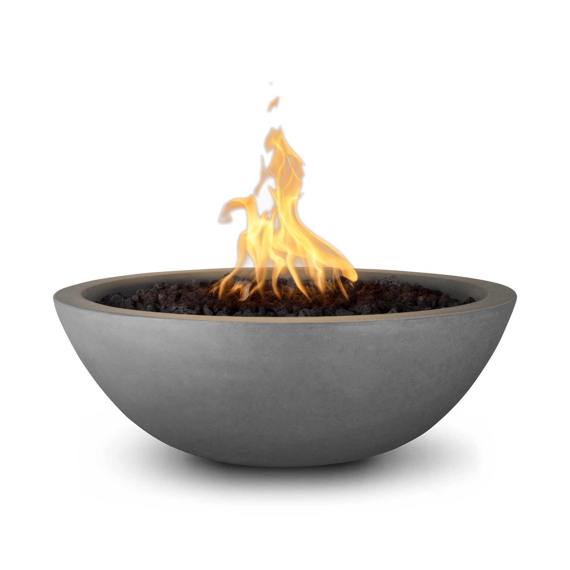 The Outdoor Plus Round Sedona 33" Brown GFRC Concrete Natural Gas Fire Bowl with Match Lit with Flame Sense Ignition
