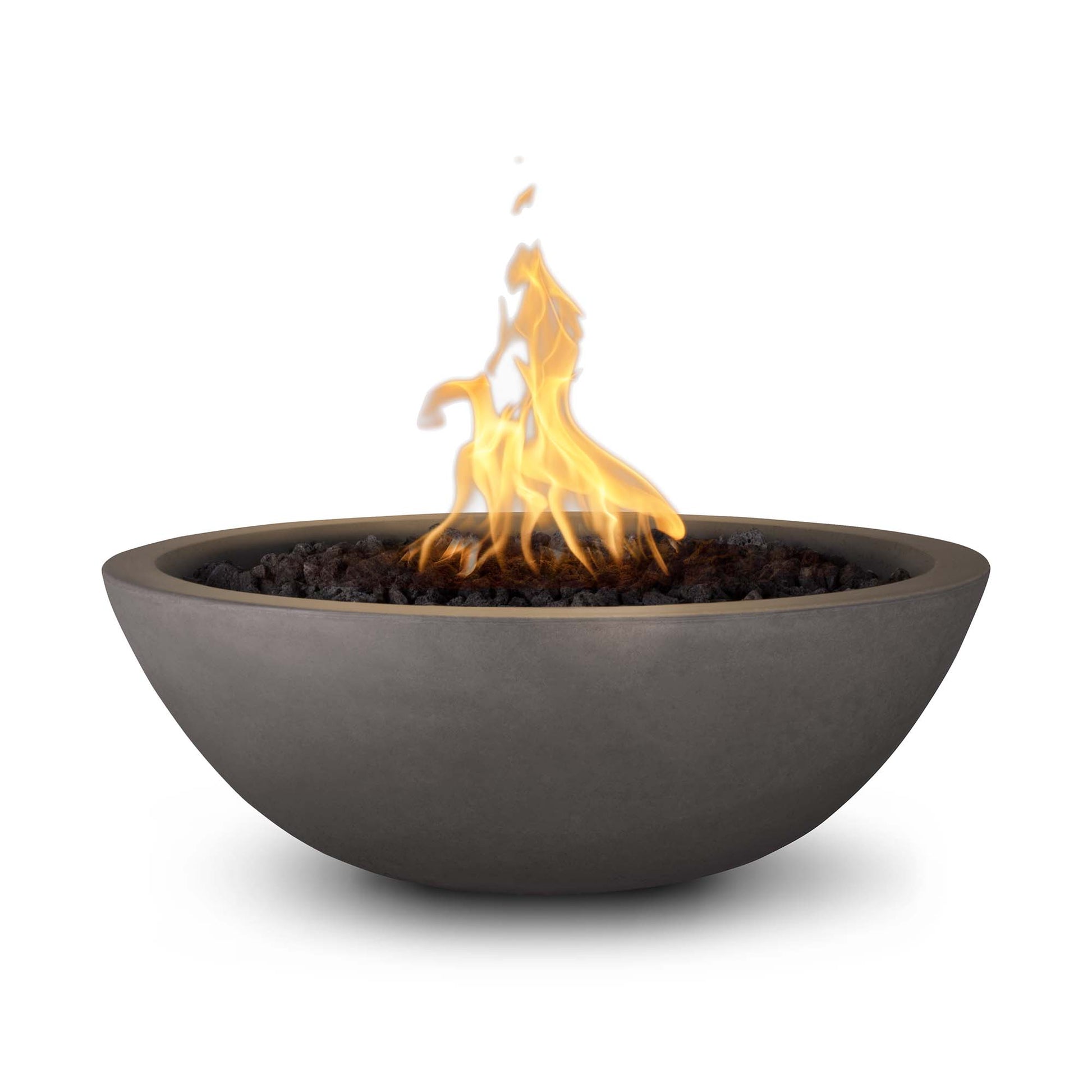 The Outdoor Plus Round Sedona 33" Brown GFRC Concrete Natural Gas Fire Bowl with Match Lit with Flame Sense Ignition