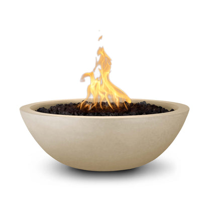 The Outdoor Plus Round Sedona 33" Chestnut GFRC Concrete Natural Gas Fire Bowl with Match Lit with Flame Sense Ignition