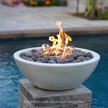 The Outdoor Plus Round Sedona 33" Chestnut GFRC Concrete Natural Gas Fire Bowl with Match Lit with Flame Sense Ignition