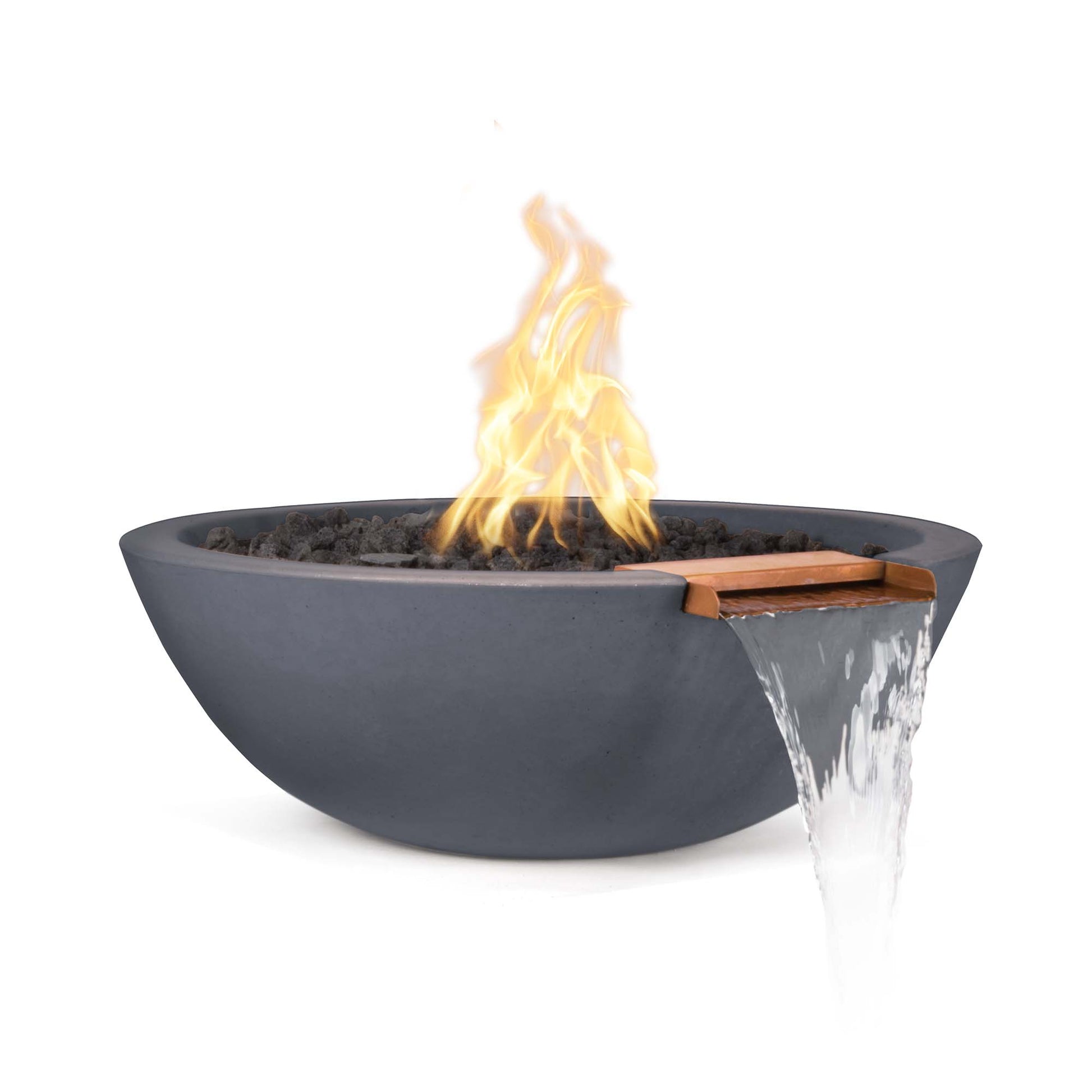 The Outdoor Plus Round Sedona 33" Chocolate GFRC Concrete Natural Gas Fire & Water Bowl with Match Lit with Flame Sense Ignition
