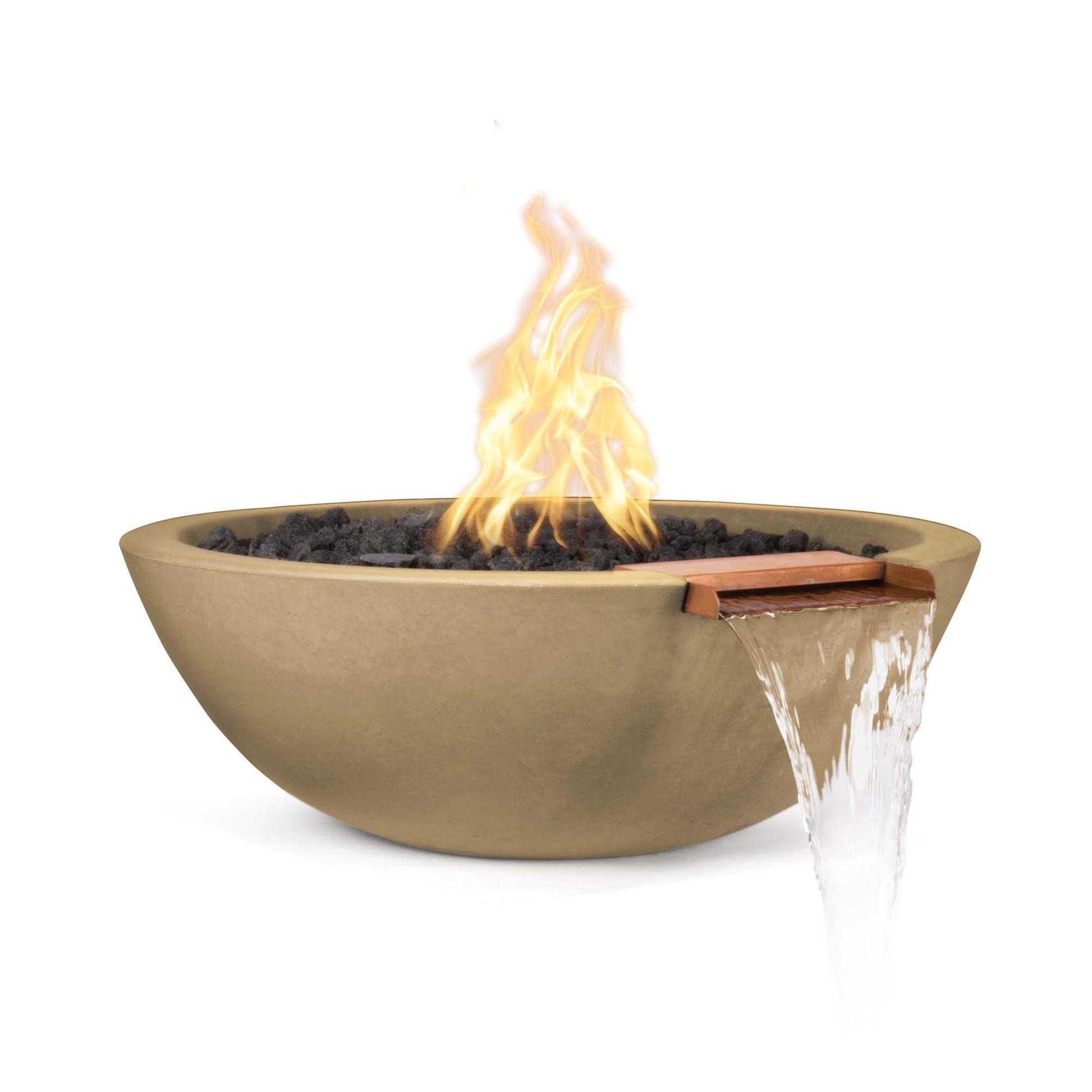 The Outdoor Plus Round Sedona 33" Metallic Copper GFRC Concrete Natural Gas Fire & Water Bowl with Match Lit with Flame Sense Ignition