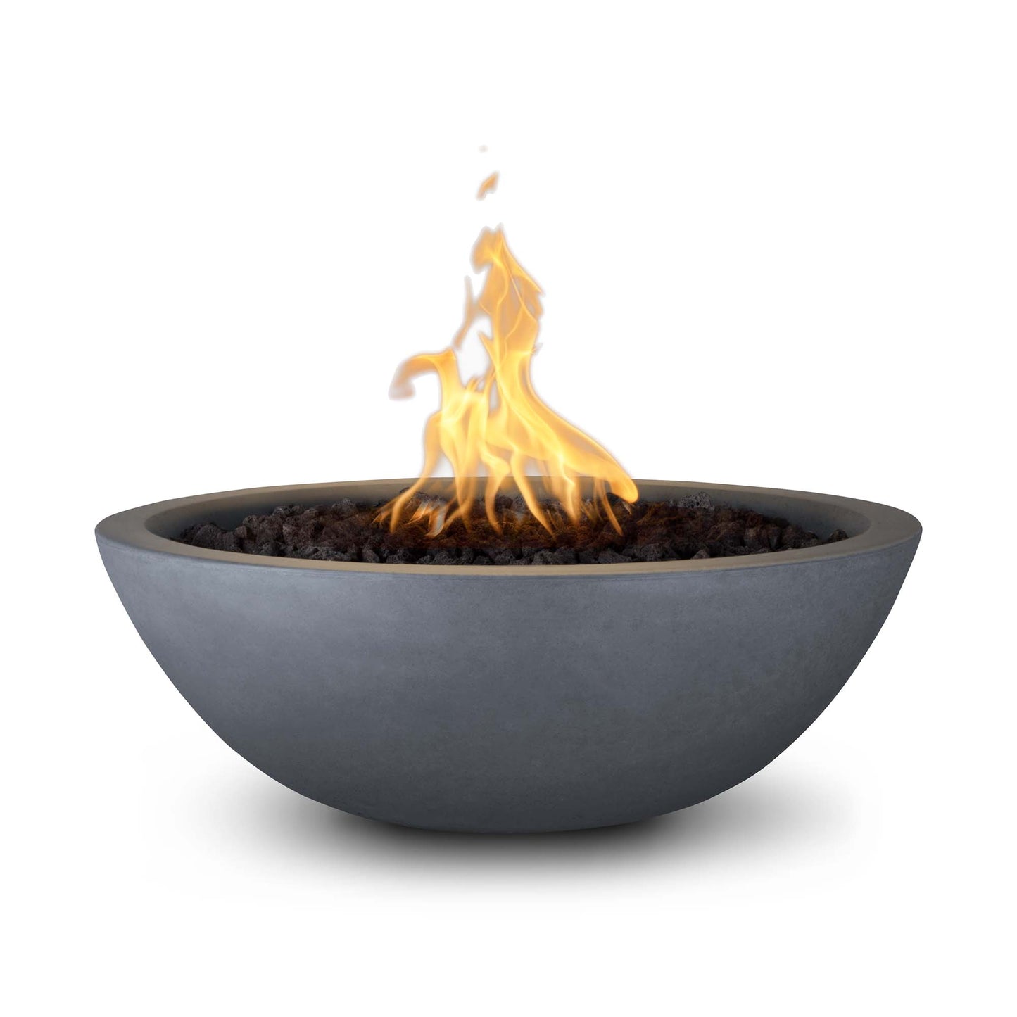 The Outdoor Plus Round Sedona 33" White GFRC Concrete Natural Gas Fire Bowl with Match Lit with Flame Sense Ignition