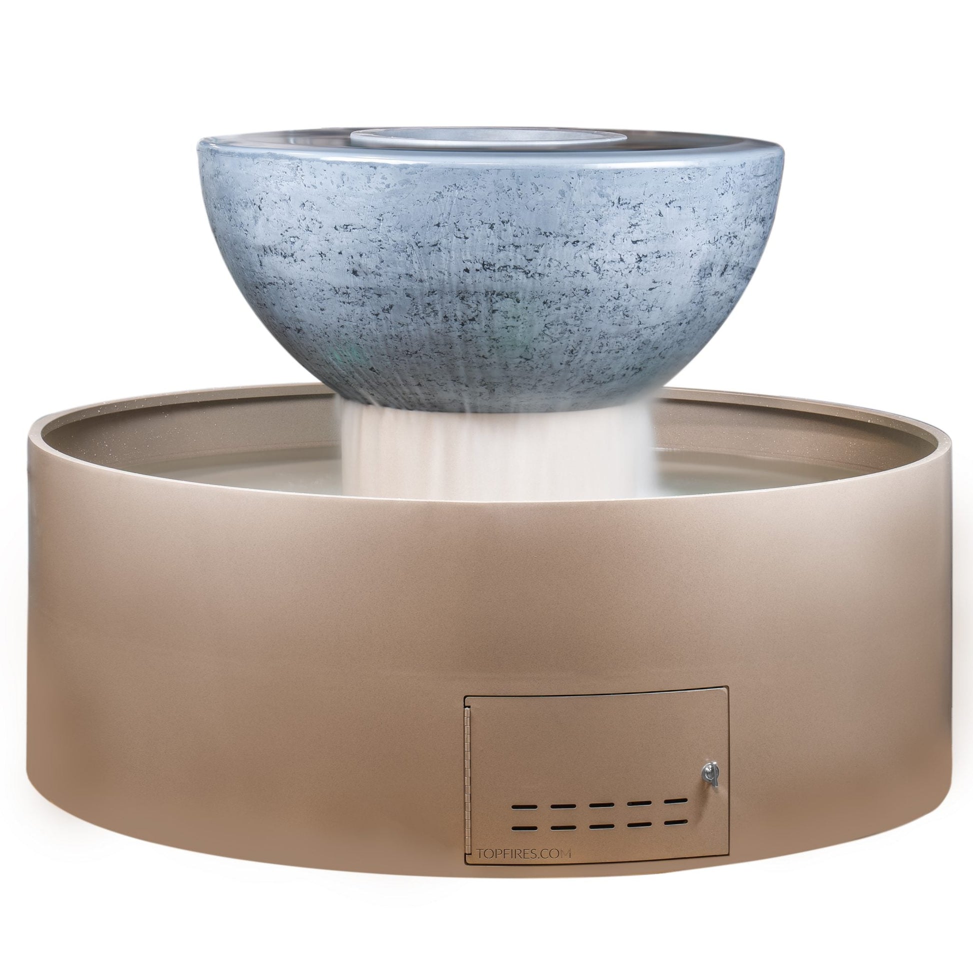 The Outdoor Plus Round Sedona 60" Ash GFRC Concrete Liquid Propane Fire & Water Fountain with Match Lit Ignition
