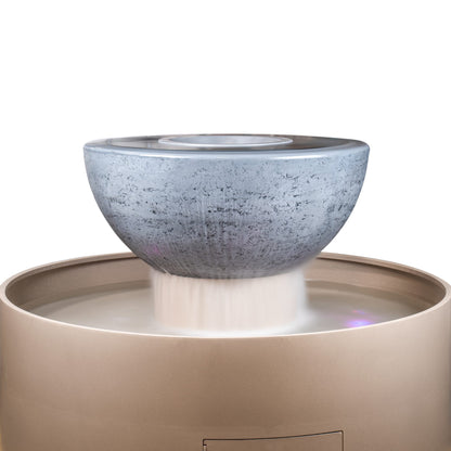 The Outdoor Plus Round Sedona 60" Gray GFRC Concrete Liquid Propane Fire & Water Fountain with Match Lit Ignition