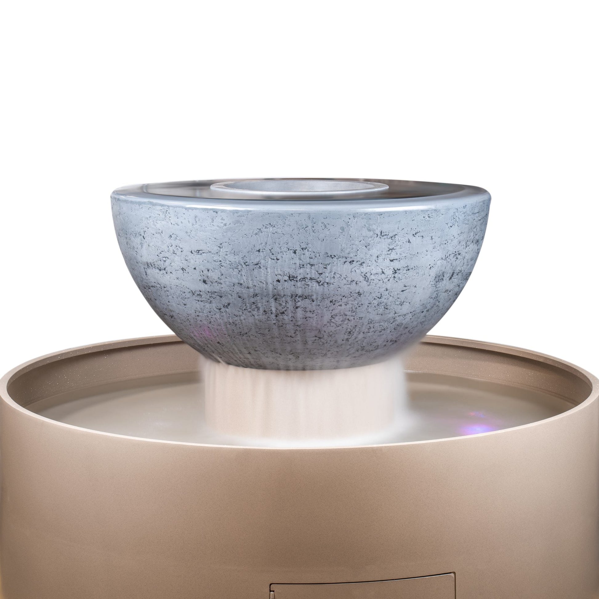 The Outdoor Plus Round Sedona 60" Gray GFRC Concrete Natural Gas Fire & Water Fountain with Match Lit Ignition
