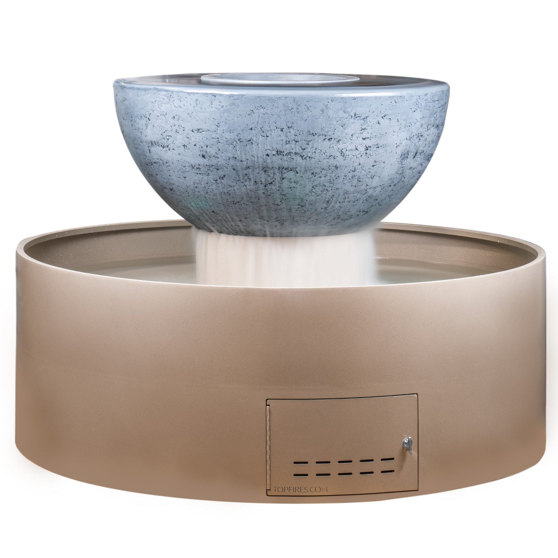 The Outdoor Plus Round Sedona 60" Metallic Bronze GFRC Concrete Liquid Propane Fire & Water Fountain with Match Lit Ignition