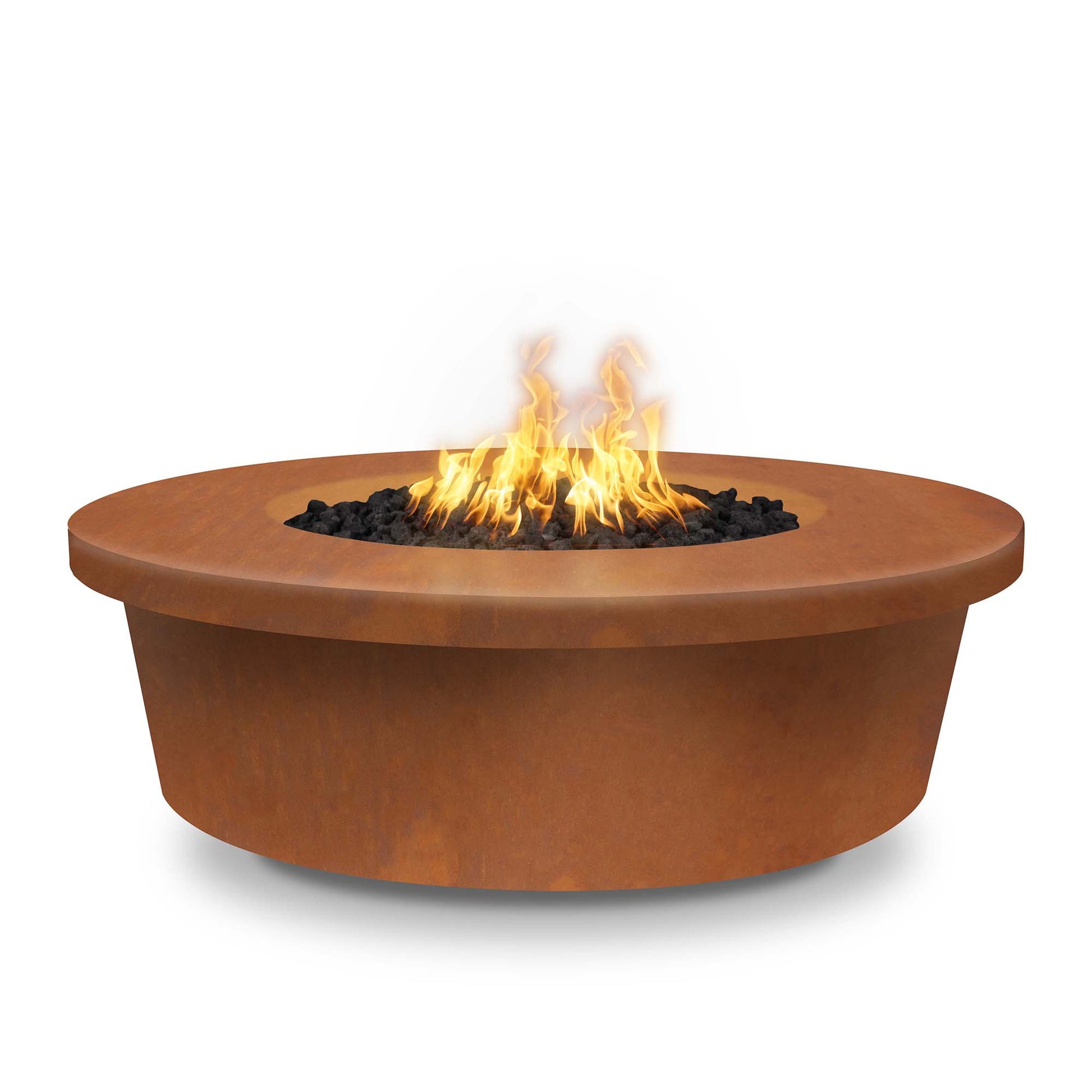 The Outdoor Plus Round Tempe 48" Corten Steel Liquid Propane Fire Pit with 110V Electronic Ignition