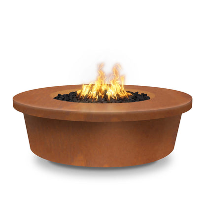 The Outdoor Plus Round Tempe 48" Corten Steel Natural Gas Fire Pit with 110V Electronic Ignition