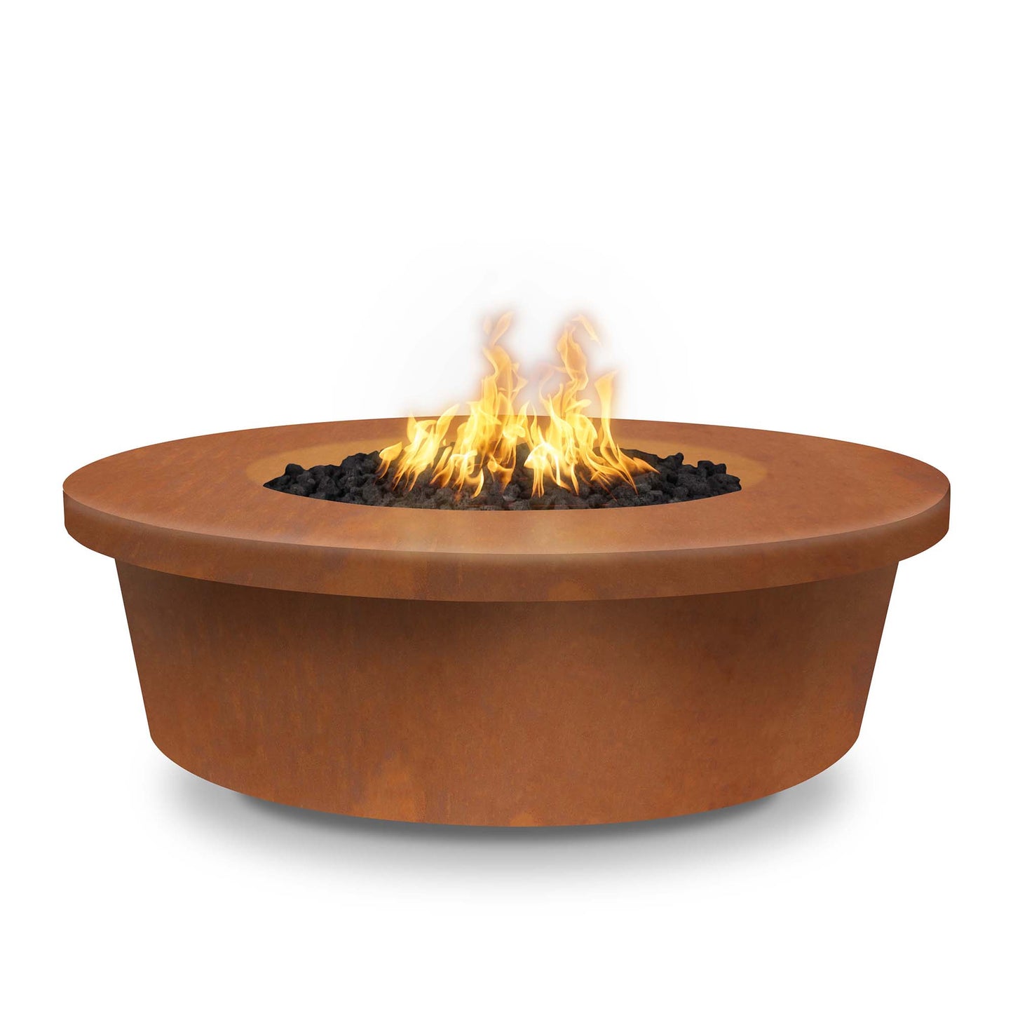 The Outdoor Plus Round Tempe 48" Corten Steel Natural Gas Fire Pit with 12V Electronic Ignition