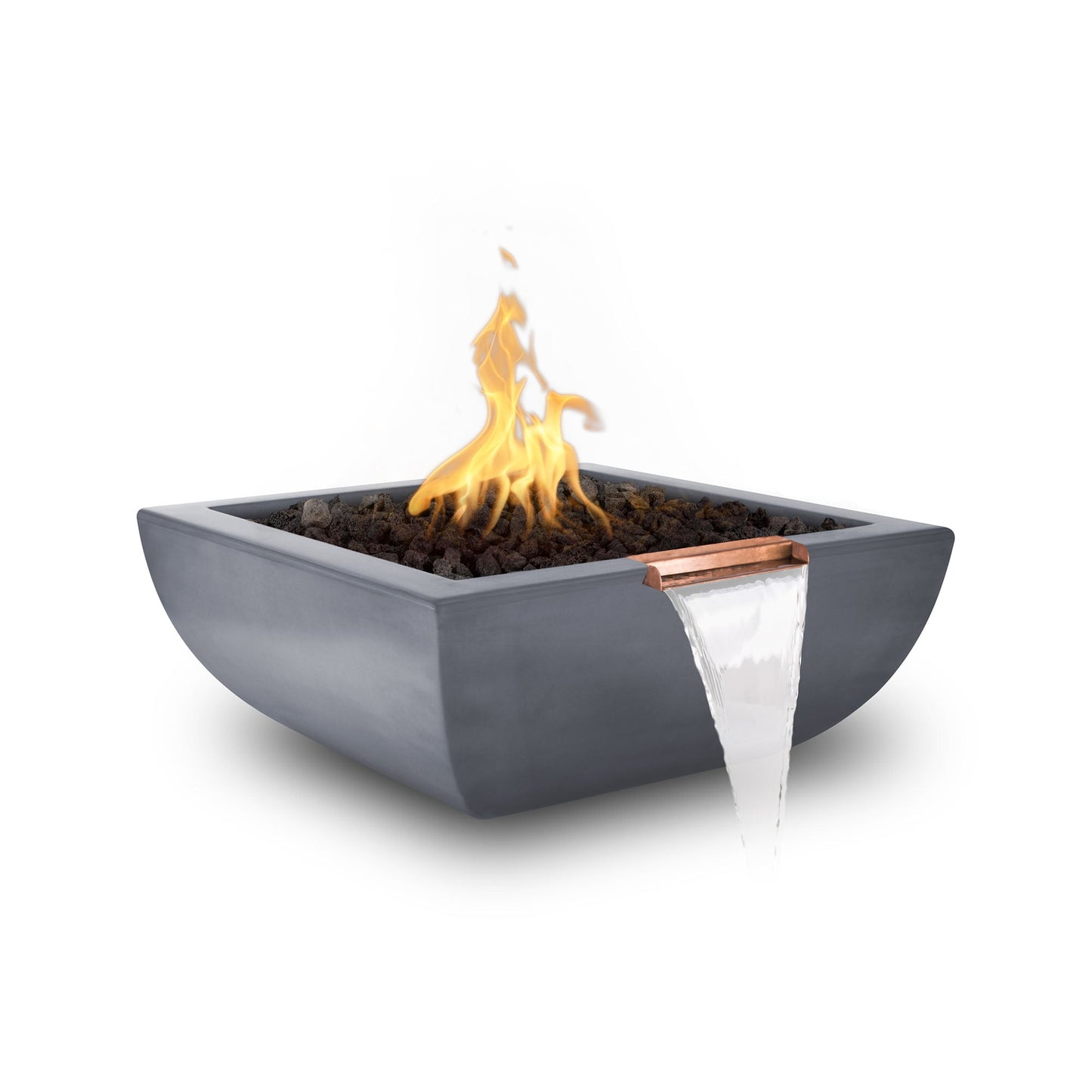 The Outdoor Plus Square Avalon 24" Ash GFRC Concrete Liquid Propane Fire & Water Bowl with Match Lit with Flame Sense Ignition