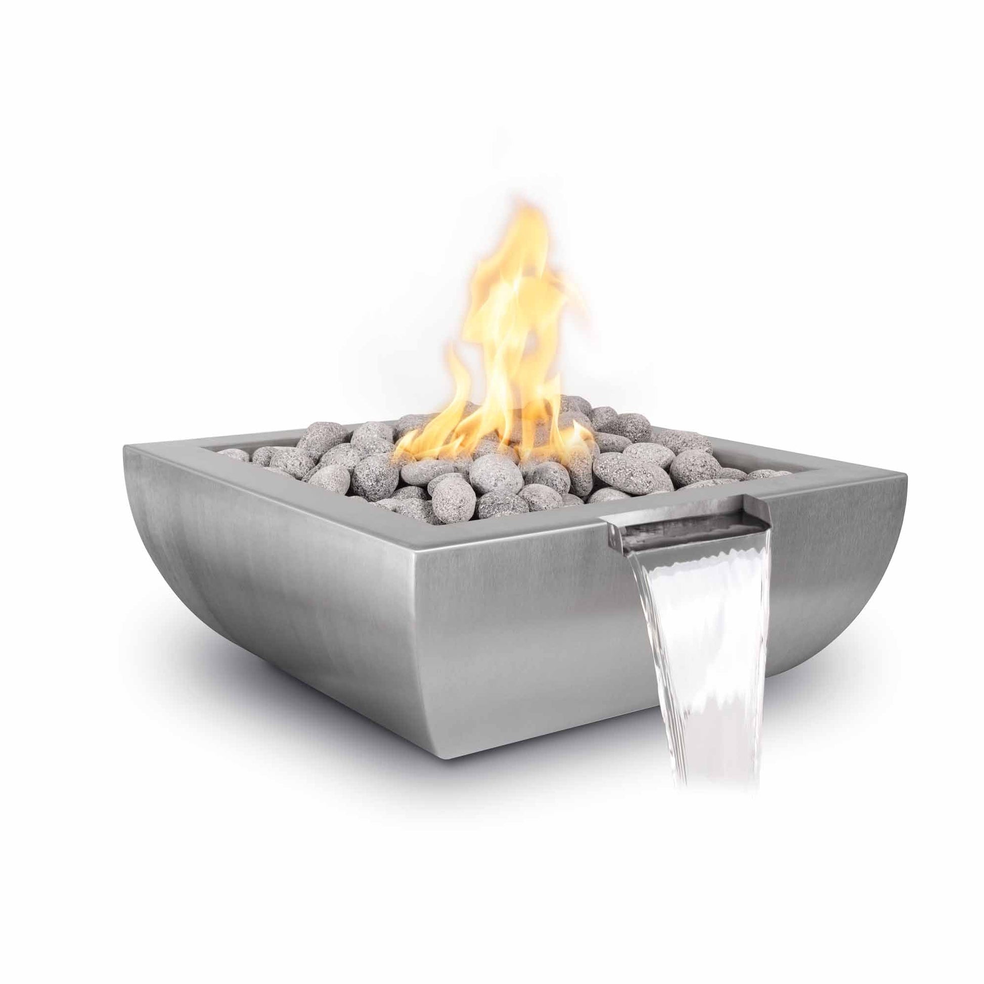The Outdoor Plus Square Avalon 24" Hammered Copper Natural Gas Fire & Water Bowl with Match Lit with Flame Sense Ignition