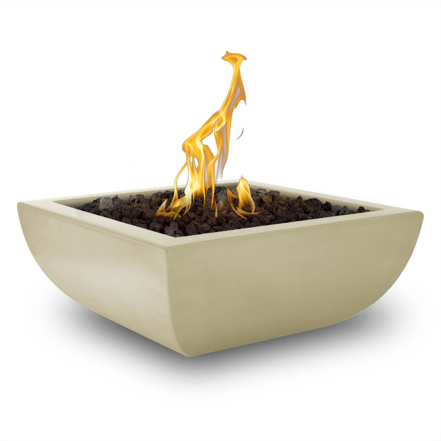 The Outdoor Plus Square Avalon 24" Metallic Pearl GFRC Concrete Liquid Propane Fire Bowl with Match Lit with Flame Sense Ignition