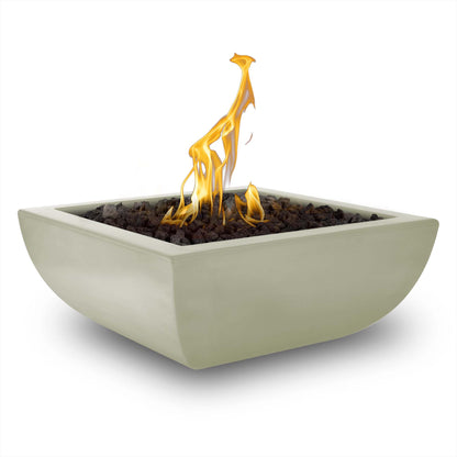 The Outdoor Plus Square Avalon 30" Chestnut GFRC Concrete Natural Gas Fire Bowl with Match Lit with Flame Sense Ignition