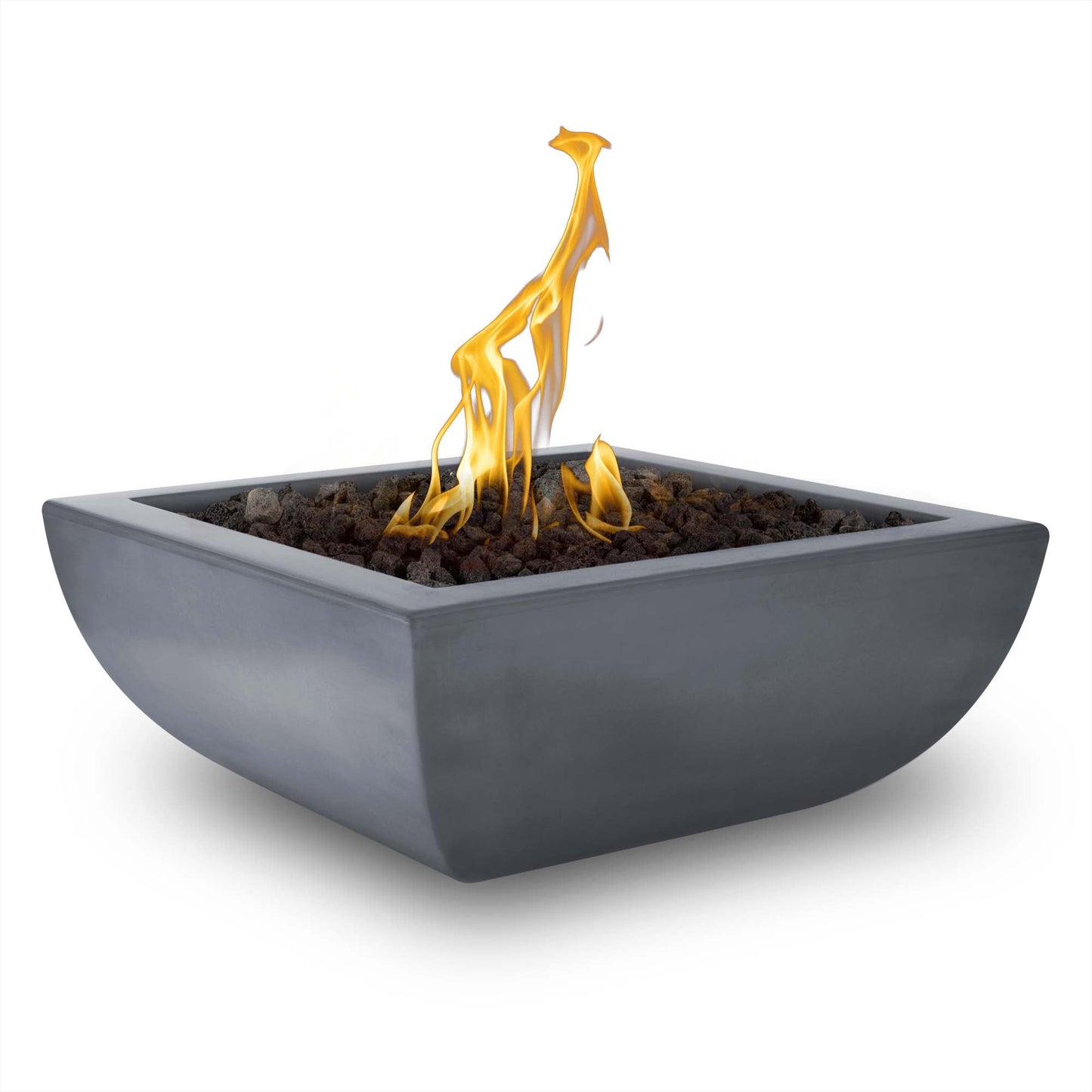 The Outdoor Plus Square Avalon 30" Gray GFRC Concrete Natural Gas Fire Bowl with Match Lit with Flame Sense Ignition
