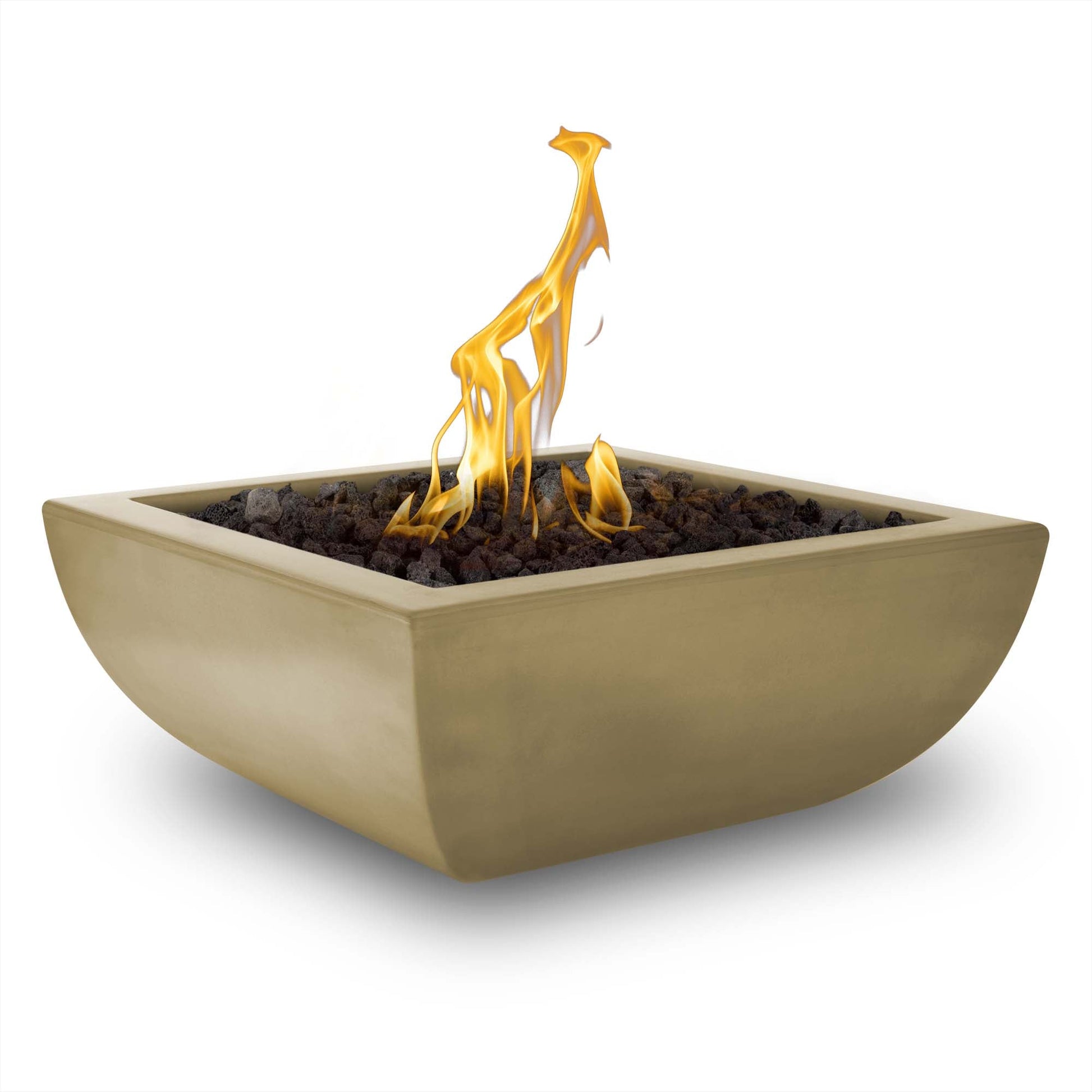 The Outdoor Plus Square Avalon 30" White GFRC Concrete Natural Gas Fire Bowl with Match Lit with Flame Sense Ignition