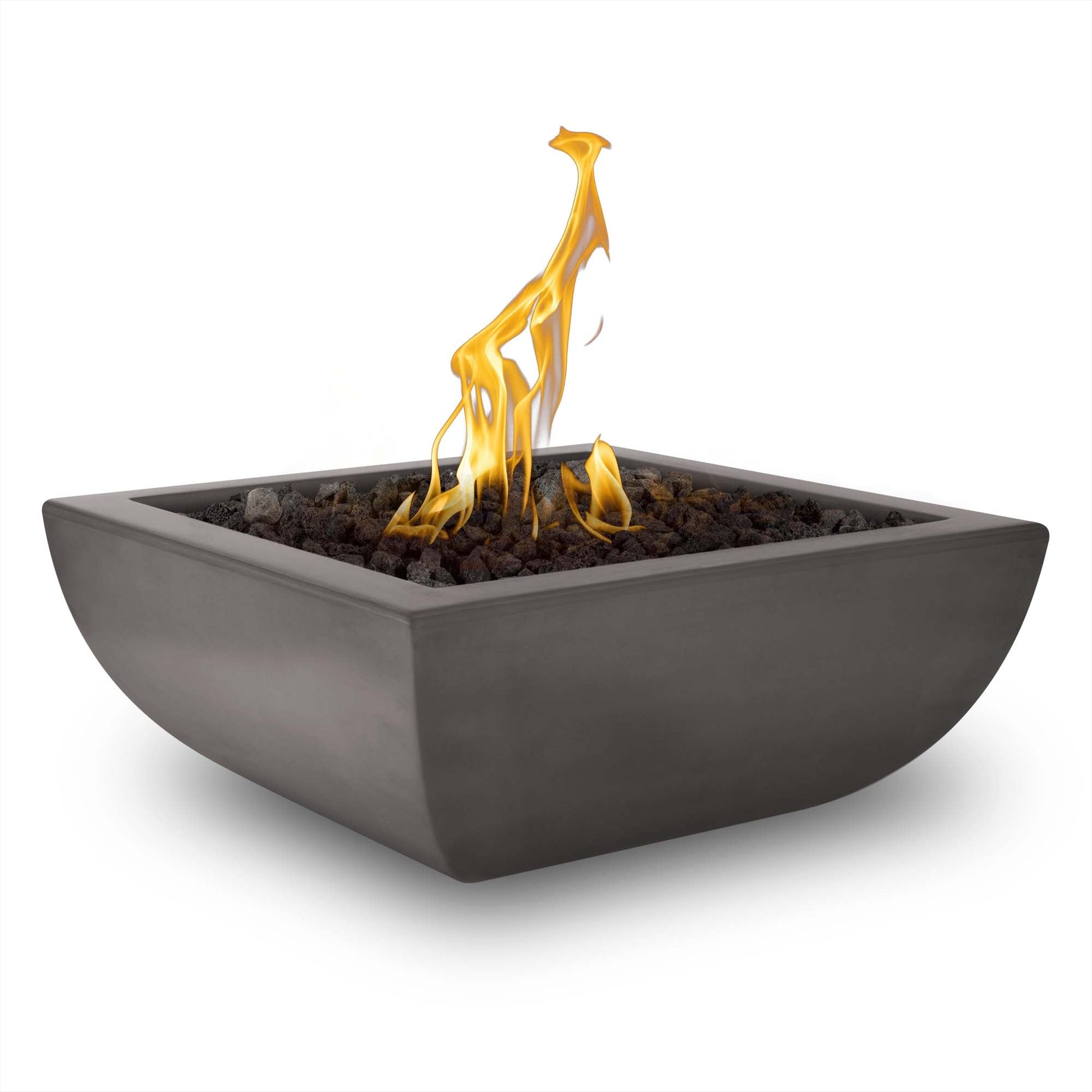 The Outdoor Plus Square Avalon 36" Metallic Bronze GFRC Concrete Liquid Propane Fire Bowl with Match Lit with Flame Sense Ignition