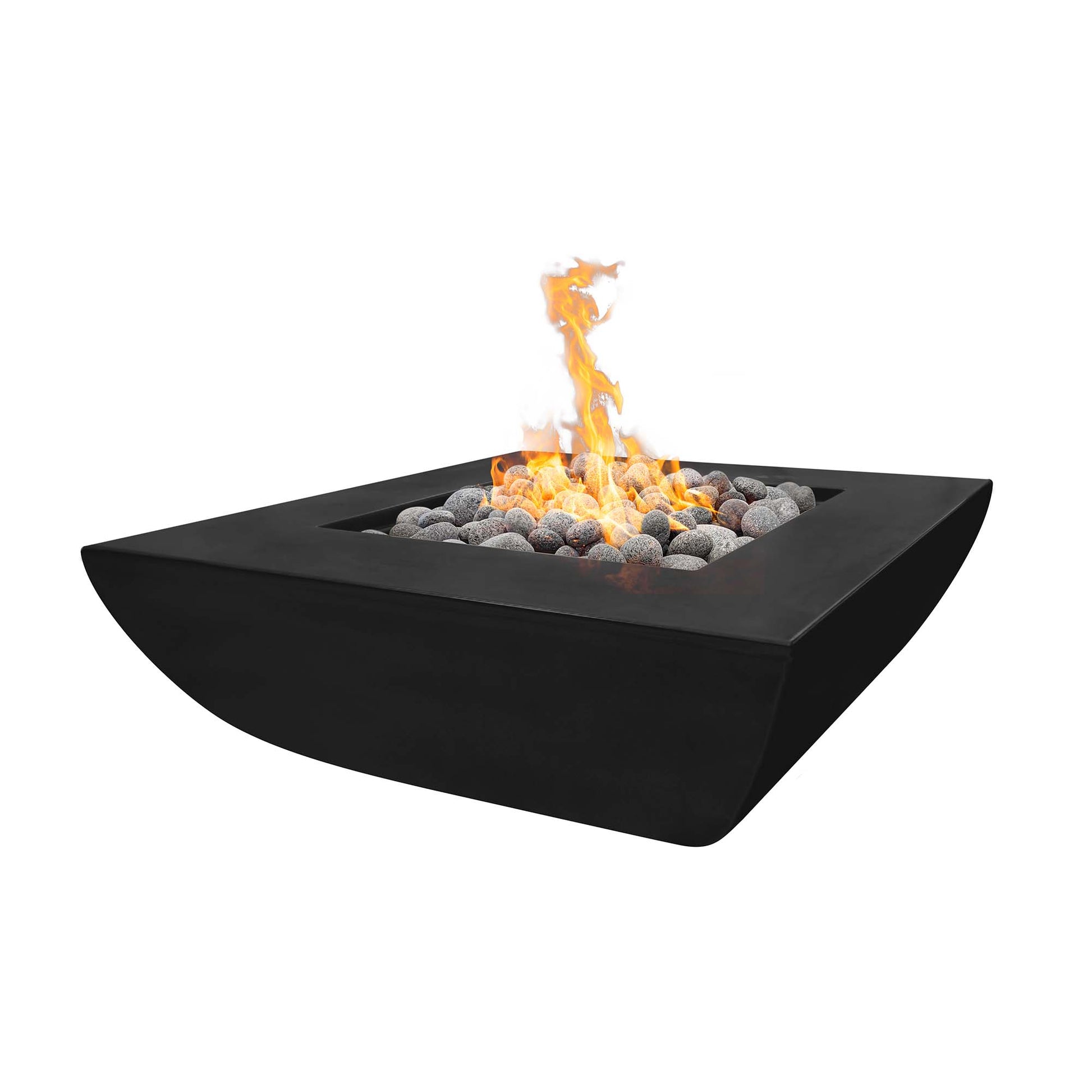 The Outdoor Plus Square Avalon 42" Black GFRC Concrete Liquid Propane Fire Pit with Flame Sense with Spark Ignition