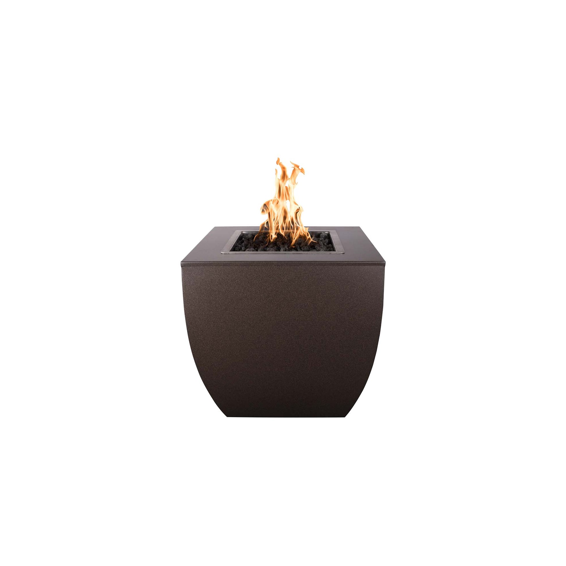 The Outdoor Plus Square Avalon Tall 30" Black Powder Coated Metal Liquid Propane Fire Pit with Match Lit Ignition