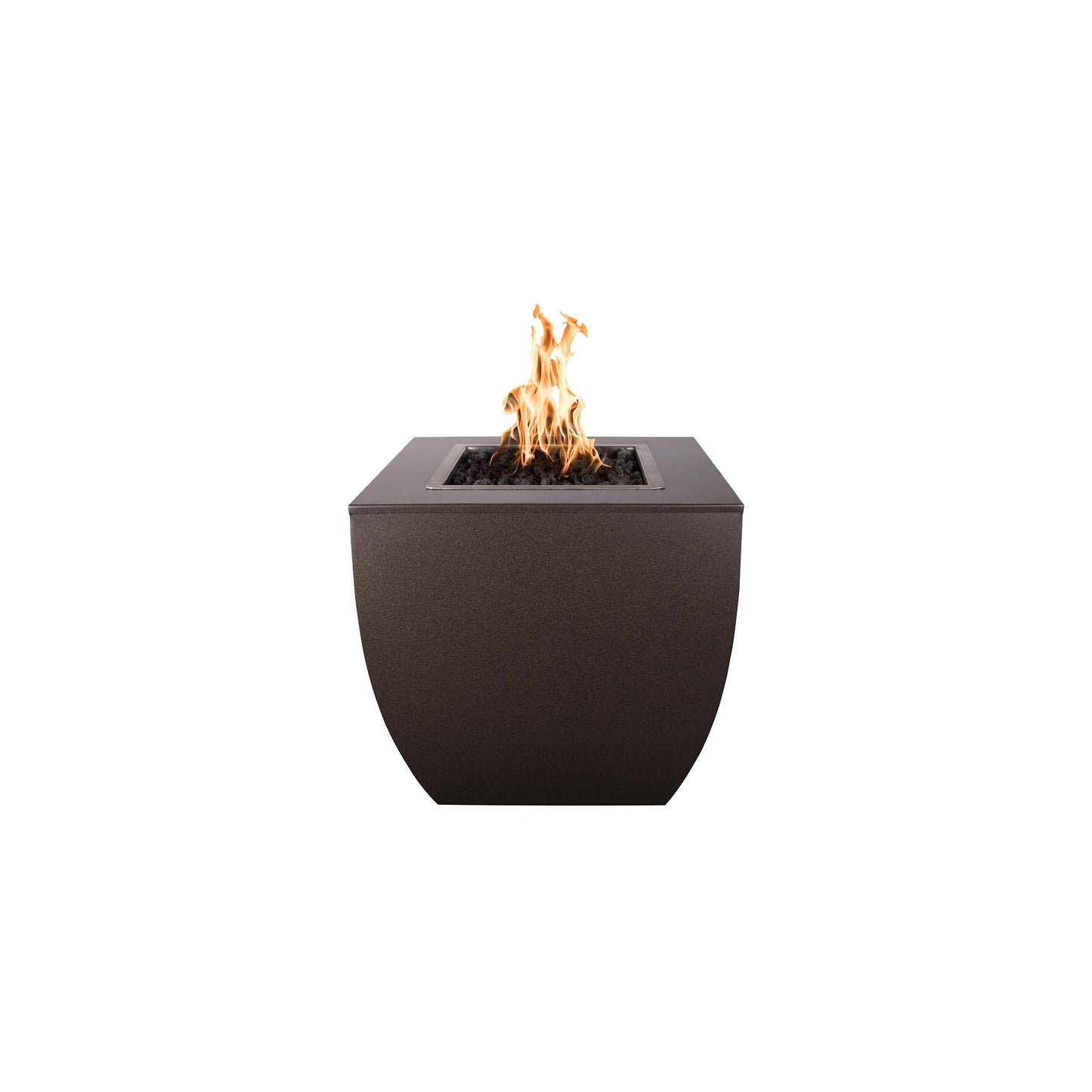 The Outdoor Plus Square Avalon Tall 30" Black Powder Coated Metal Natural Gas Fire Pit with 12V Electronic Ignition