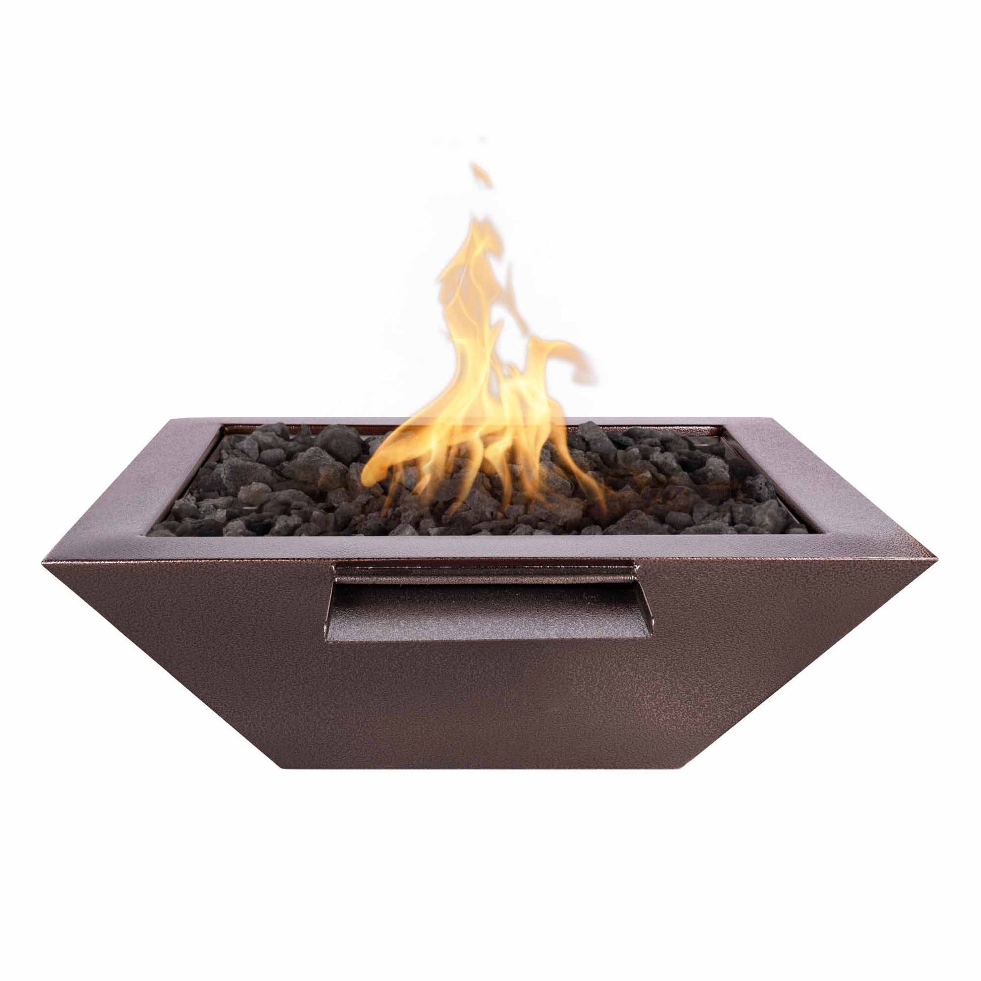 The Outdoor Plus Square Maya 24" Black Powder Coated Metal Liquid Propane Fire & Water Bowl with Match Lit with Flame Sense Ignition