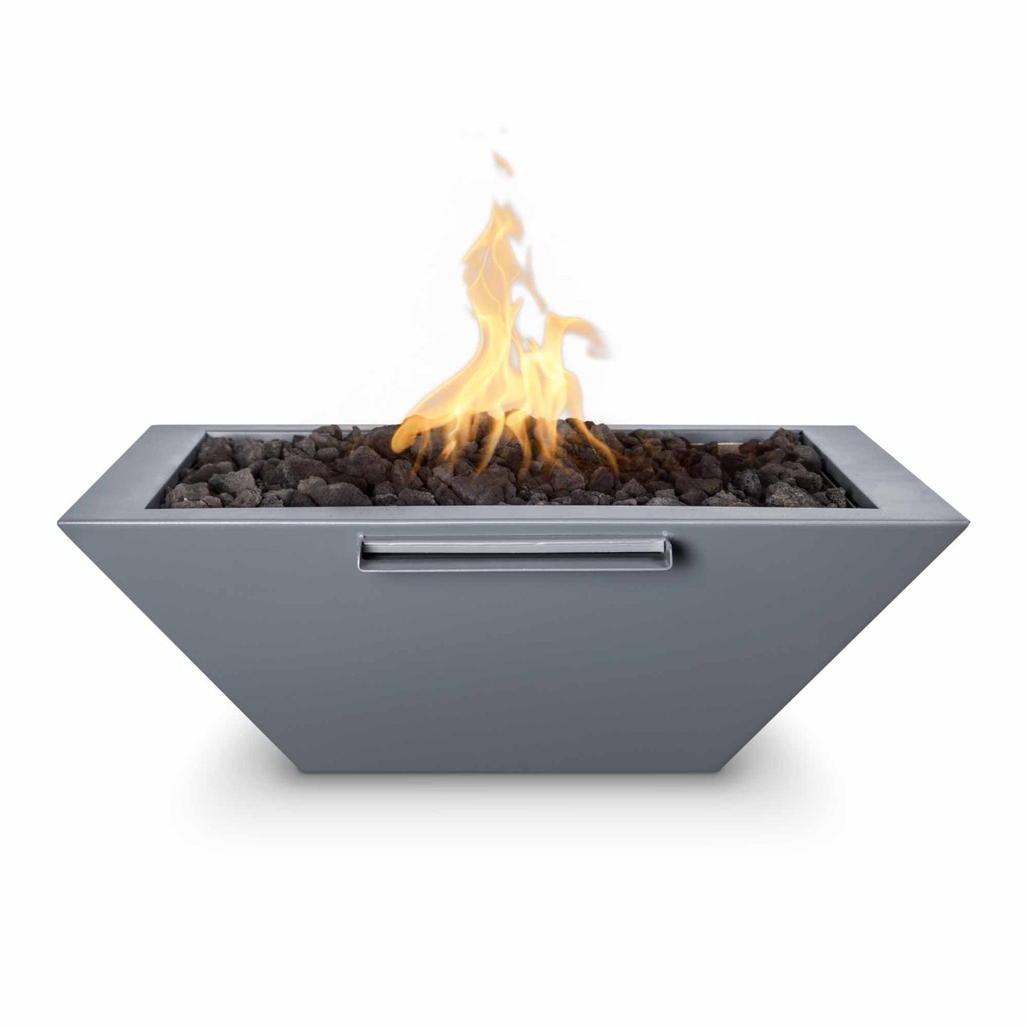The Outdoor Plus Square Maya 24" Black Powder Coated Metal Liquid Propane Fire & Water Bowl with Match Lit with Flame Sense Ignition