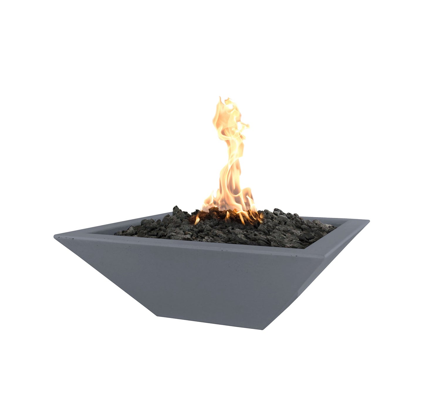 The Outdoor Plus Square Maya 24" Brown GFRC Concrete Liquid Propane Fire Bowl with Match Lit with Flame Sense Ignition