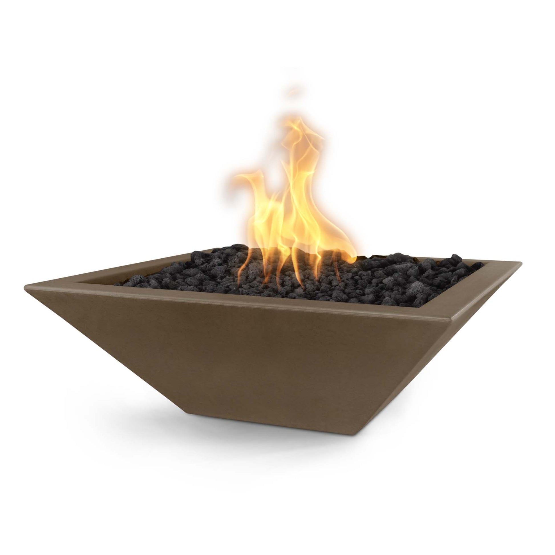The Outdoor Plus Square Maya 24" Chocolate GFRC Concrete Natural Gas Fire Bowl with Match Lit with Flame Sense Ignition