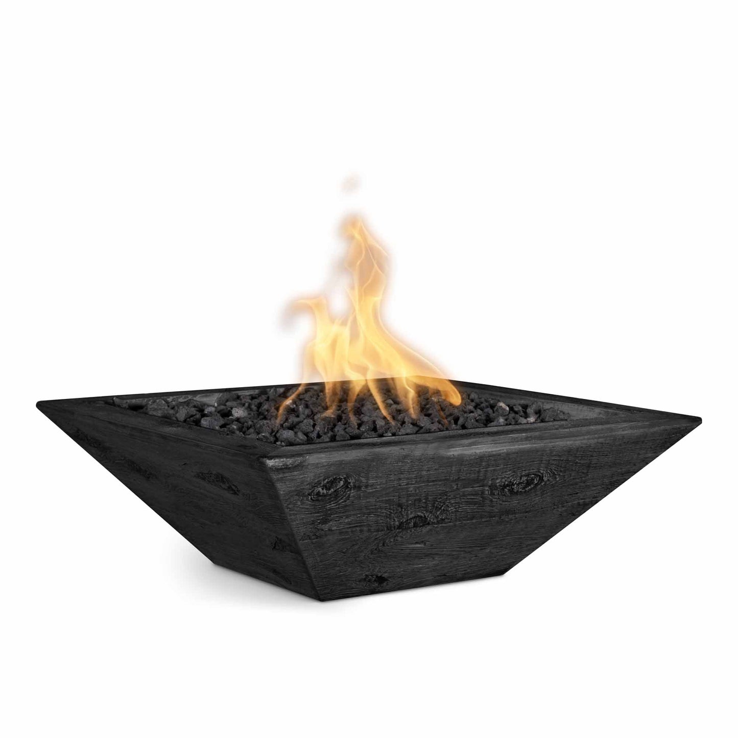 The Outdoor Plus Square Maya 24" Ebony Wood Grain Liquid Propane Fire Bowl with Match Lit with Flame Sense Ignition