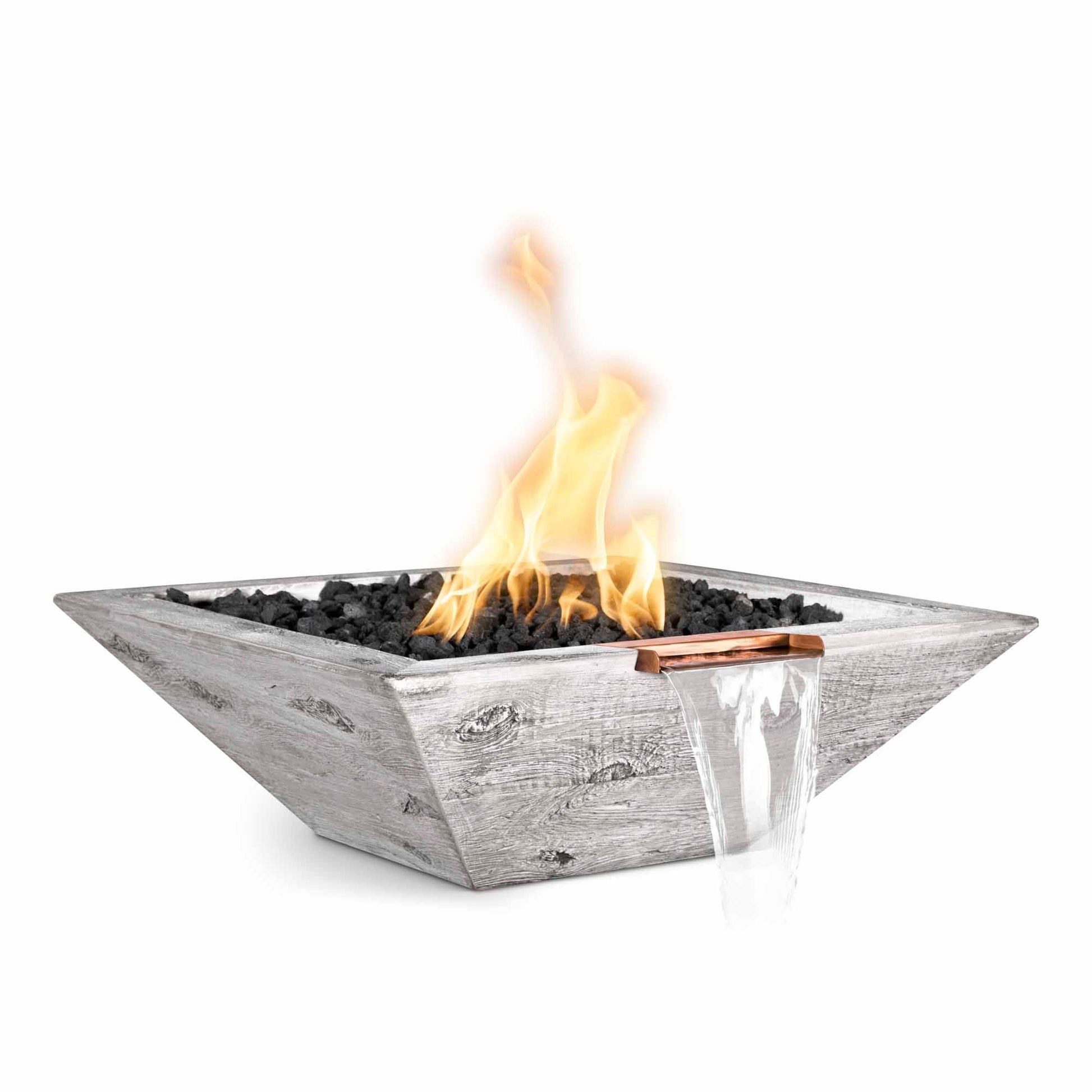 The Outdoor Plus Square Maya 24" Ebony Wood Grain Liquid Propane Fire & Water Bowl with Match Lit with Flame Sense Ignition