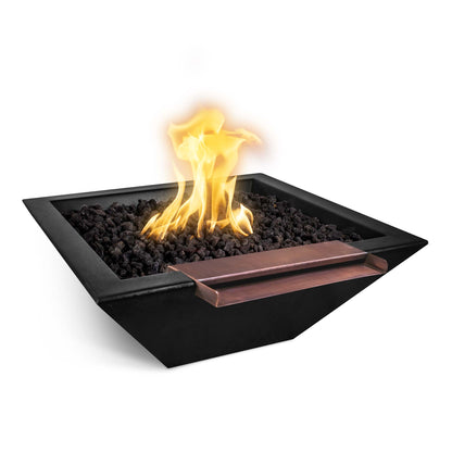 The Outdoor Plus Square Maya 24" Metallic Pearl GFRC Concrete Liquid Propane Fire & Wide Spill Water Bowl with Match Lit with Flame Sense Ignition