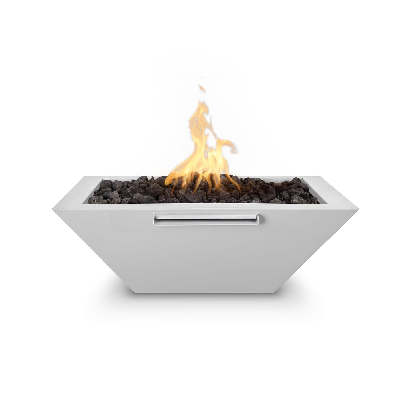 The Outdoor Plus Square Maya 24" Pewter Powder Coated Metal Liquid Propane Fire Bowl with Match Lit with Flame Sense Ignition