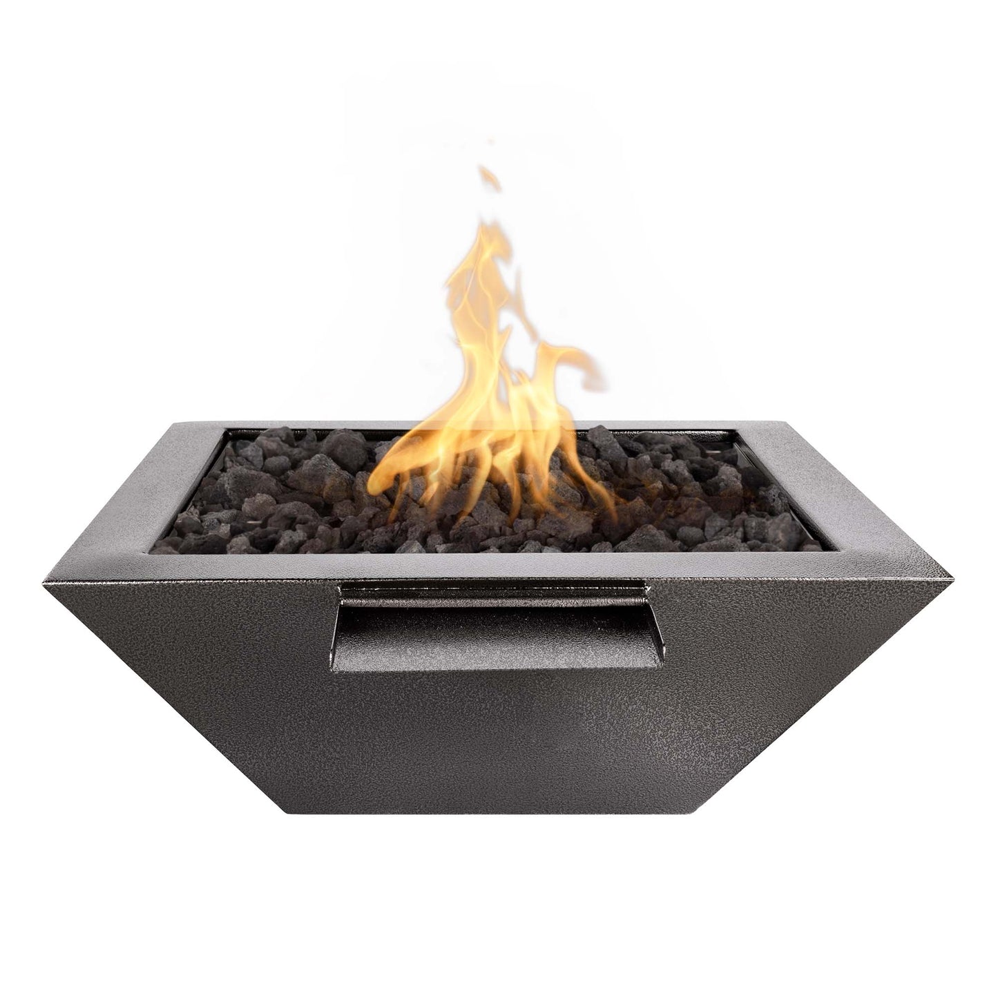 The Outdoor Plus Square Maya 24" Silver Vein Powder Coated Metal Natural Gas Fire Bowl with Match Lit with Flame Sense Ignition