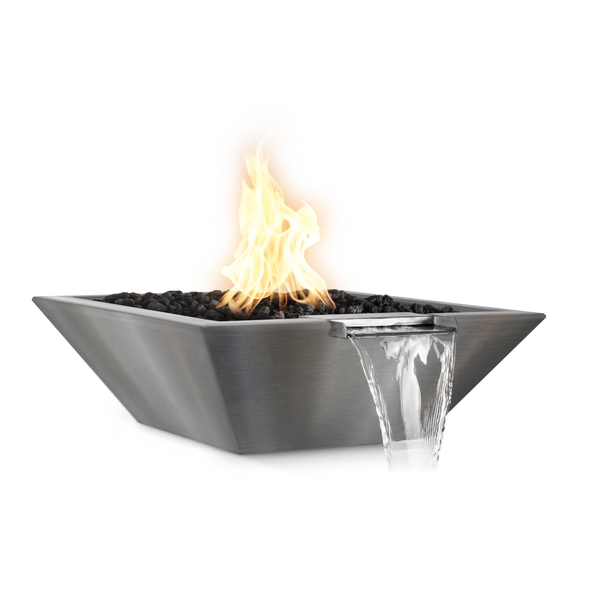 The Outdoor Plus Square Maya 24" Stainless Steel Liquid Propane Fire & Water Bowl with Match Lit Ignition