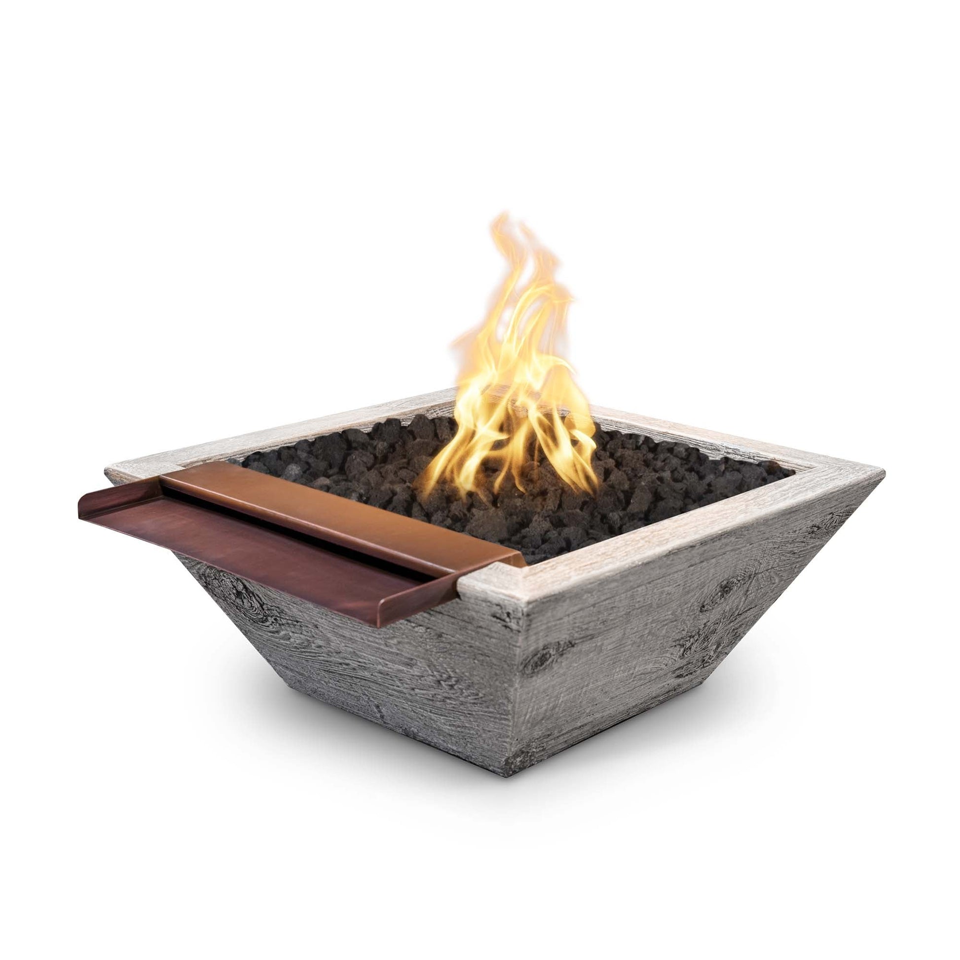 The Outdoor Plus Square Maya 30" Black Powder Coated Metal Natural Gas Fire & Water Bowl Gravity Spill with Match Lit Ignition