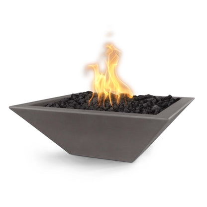The Outdoor Plus Square Maya 30" Chestnut GFRC Concrete Liquid Propane Fire Bowl with Match Lit with Flame Sense Ignition
