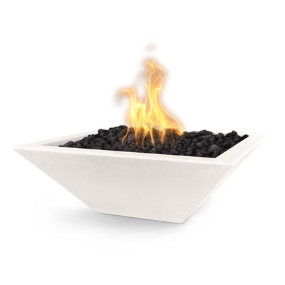 The Outdoor Plus Square Maya 30" Chestnut GFRC Concrete Liquid Propane Fire Bowl with Match Lit with Flame Sense Ignition