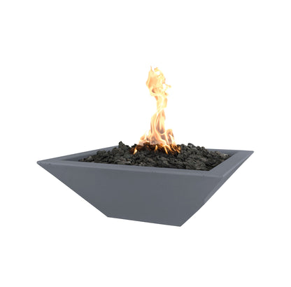 The Outdoor Plus Square Maya 30" Chocolate GFRC Concrete Liquid Propane Fire Bowl with Match Lit with Flame Sense Ignition