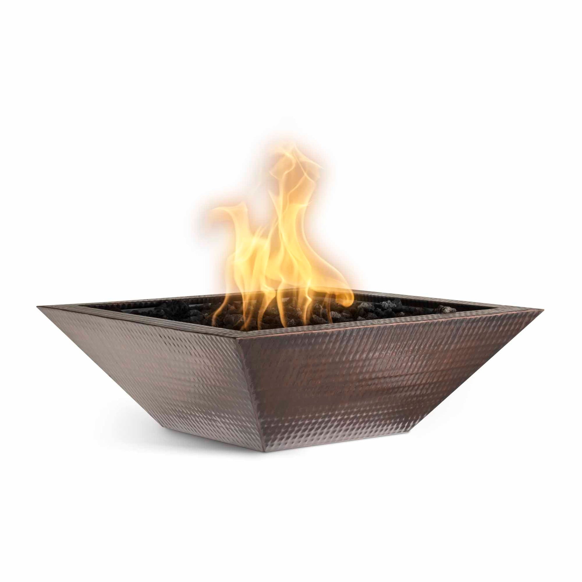 The Outdoor Plus Square Maya 30" Copper Liquid Propane Fire Bowl with Match Lit with Flame Sense Ignition