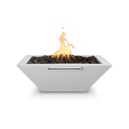 The Outdoor Plus Square Maya 30" Copper Vein Powder Coated Metal Liquid Propane Fire Bowl with Match Lit with Flame Sense Ignition
