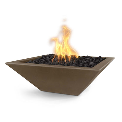 The Outdoor Plus Square Maya 30" Metallic Bronze GFRC Concrete Natural Gas Fire Bowl with Match Lit with Flame Sense Ignition
