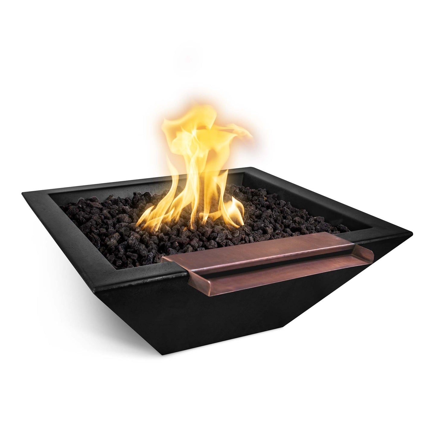 The Outdoor Plus Square Maya 30" Rustic Gray GFRC Concrete Natural Gas Fire & Wide Spill Water Bowl with Match Lit with Flame Sense Ignition