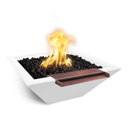 The Outdoor Plus Square Maya 30" Rustic Gray GFRC Concrete Natural Gas Fire & Wide Spill Water Bowl with Match Lit with Flame Sense Ignition