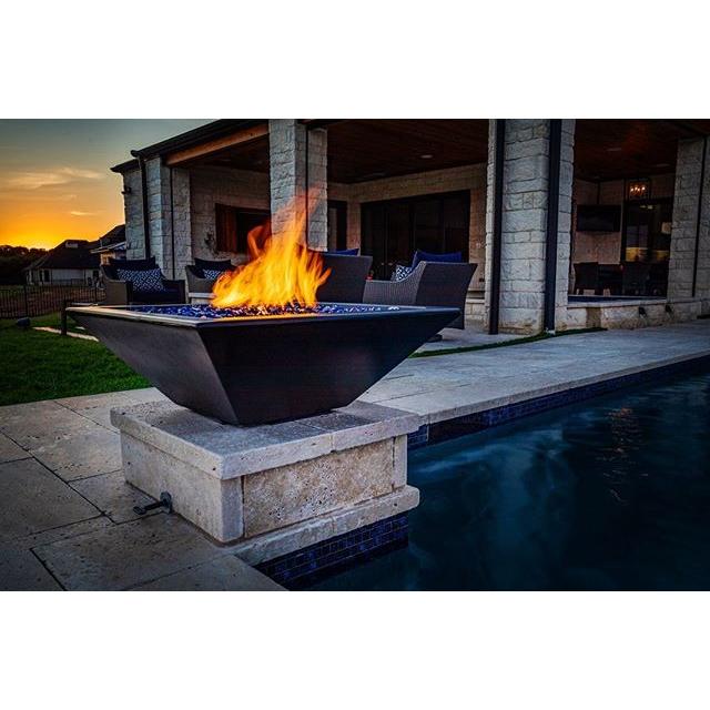 The Outdoor Plus Square Maya 30" Rustic Moss Stone GFRC Concrete Natural Gas Fire Bowl with Match Lit with Flame Sense Ignition